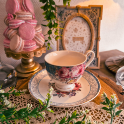 Tasse et Soucoupe Fleurie Bleu & Blanc – Élégance Vintage