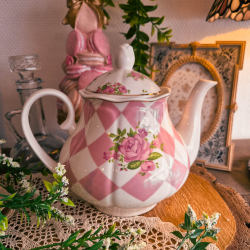Théière Fleurie Rose & Blanc en Porcelaine – Élégance Romantique