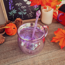 Mug Chaudron Double Paroi en Verre Violet avec Cuillère – Candy Cauldron
