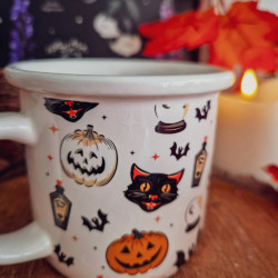 Mug « Spooky Cat & Pumpkin » – Chat Noir d'Halloween