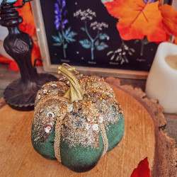 Citrouille décorative en velours vert pailleté