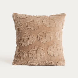 Housse de coussin citrouille en relief – Beige, 45 × 45 cm